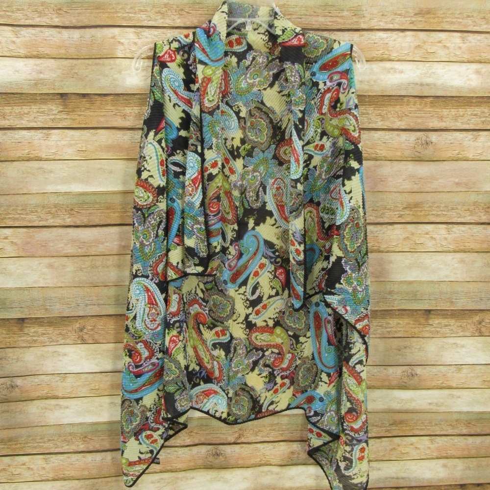 ZAZOU Open Front Floral and Paisley Lightweight Vest S